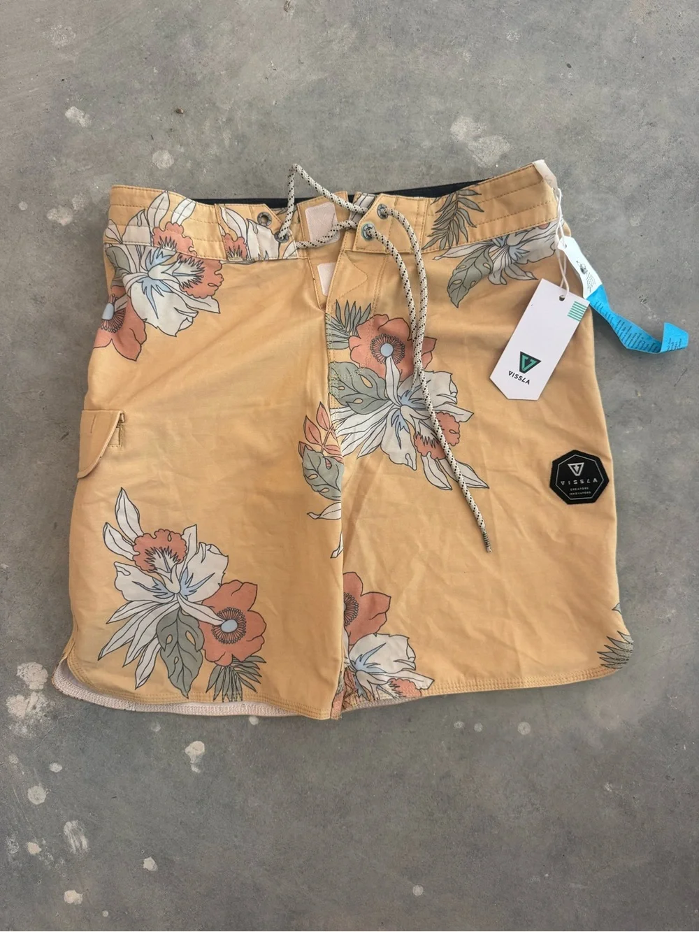 VISSLA Yellow Floral Hybrid Board Shorts